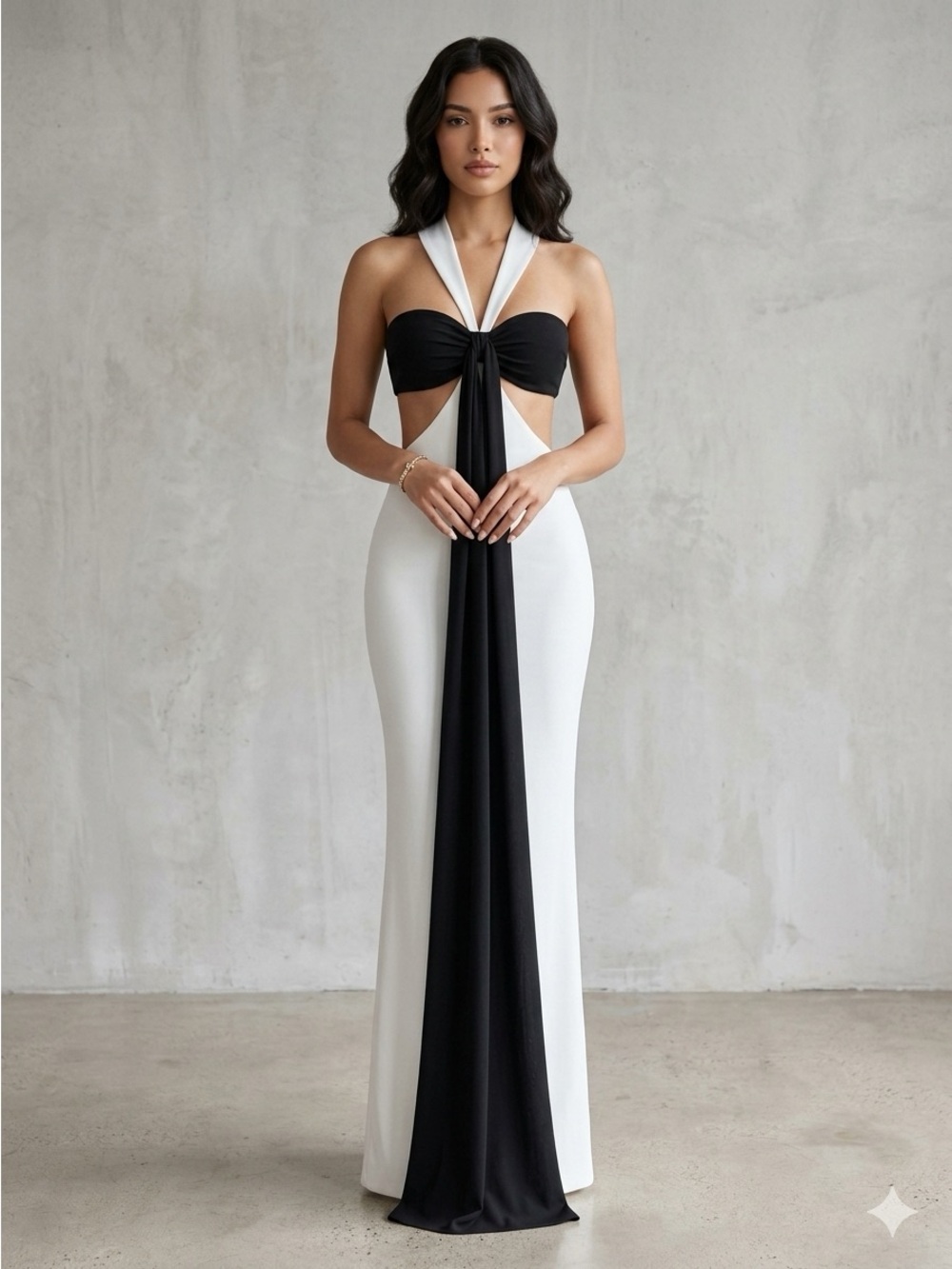Mew Mews White & Black Statement Bow Maxi Dress Formal Gown L